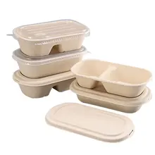 40PCS Disposable Degradable Pulp Divided Lunch Salad Takeaway Bento Box