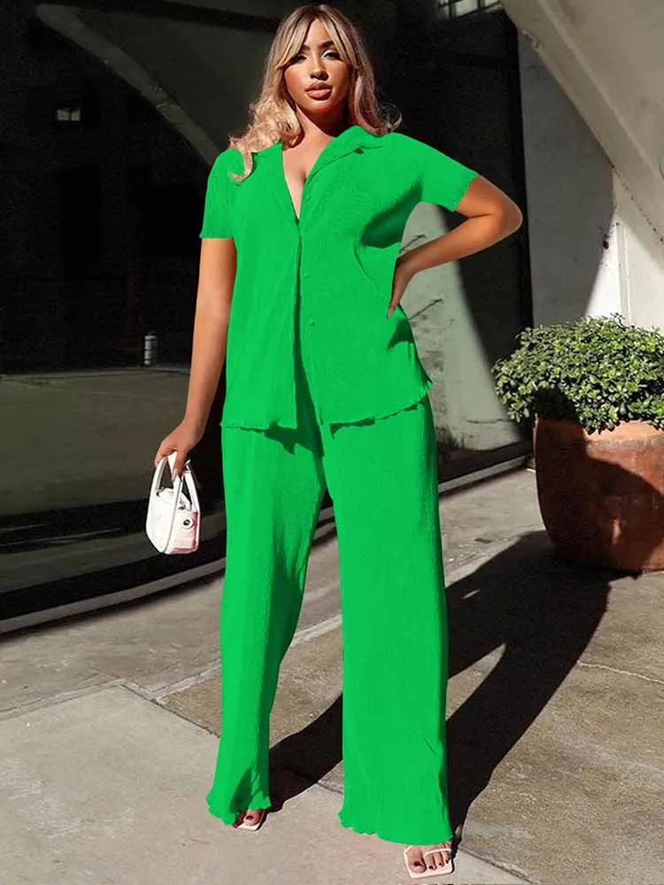 Two Piece Sets Womens Outifits Causal Short Sleeve Shirt Top and Pant Suit Pleated Summer Set Wholesale Bulk Dropshipping
Two Piece Sets Womens Outifits Causal Short Sleeve Shirt Top and Pant Suit Pleated Summer Set Wholesale Bulk Dropshipping