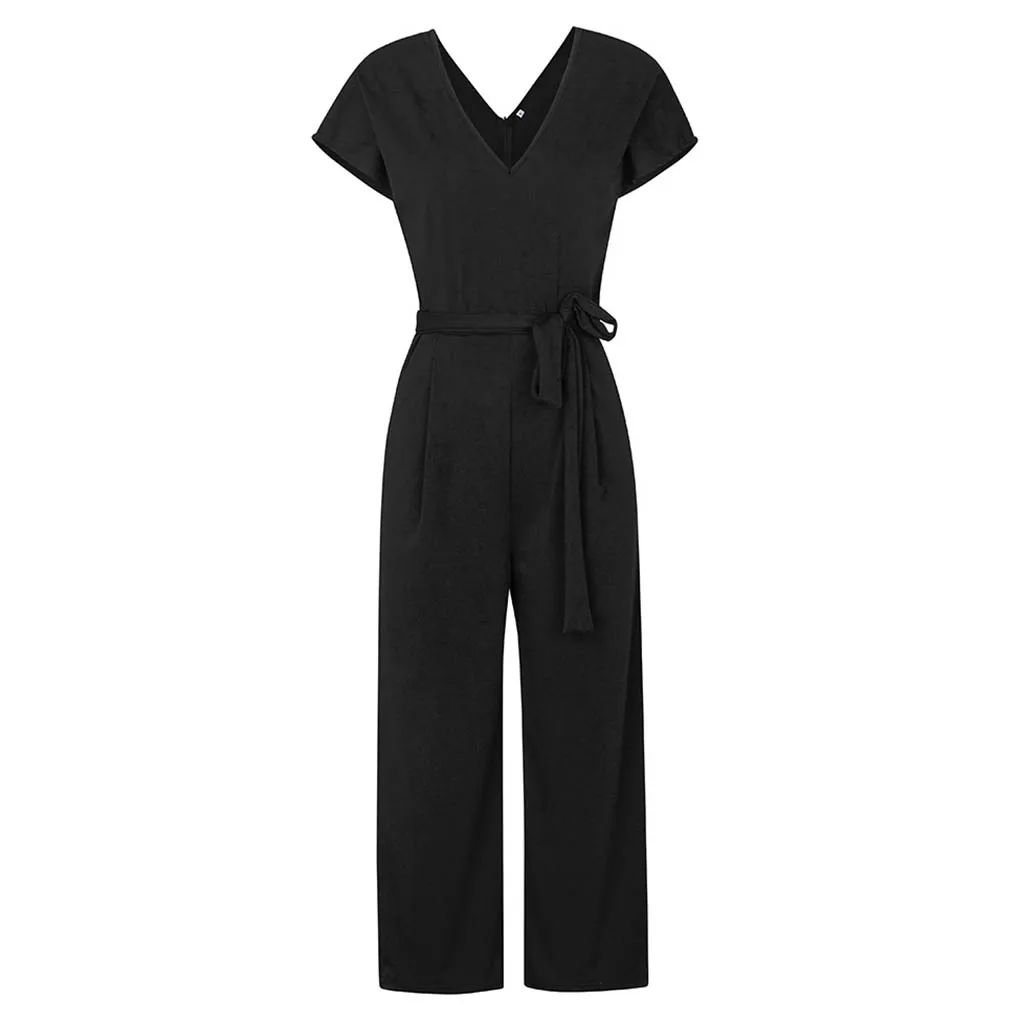 Women V-neck Jumpsuit Short Sleeve Solid Color Summer Playsuit Rompers
Women V-neck Jumpsuit Short Sleeve Solid Color Summer Playsuit Rompers