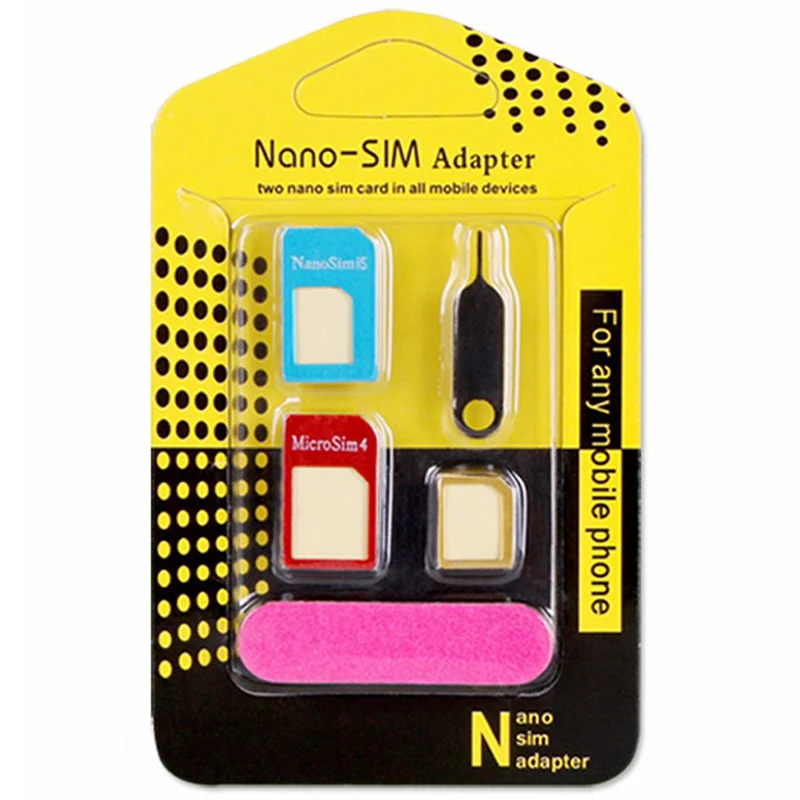 

5 in 1 Sim Cards Adapters Metal Holder Card With Sander Open Needle Tray For All Smartphones Standard/Nano/Micro slot Conversion