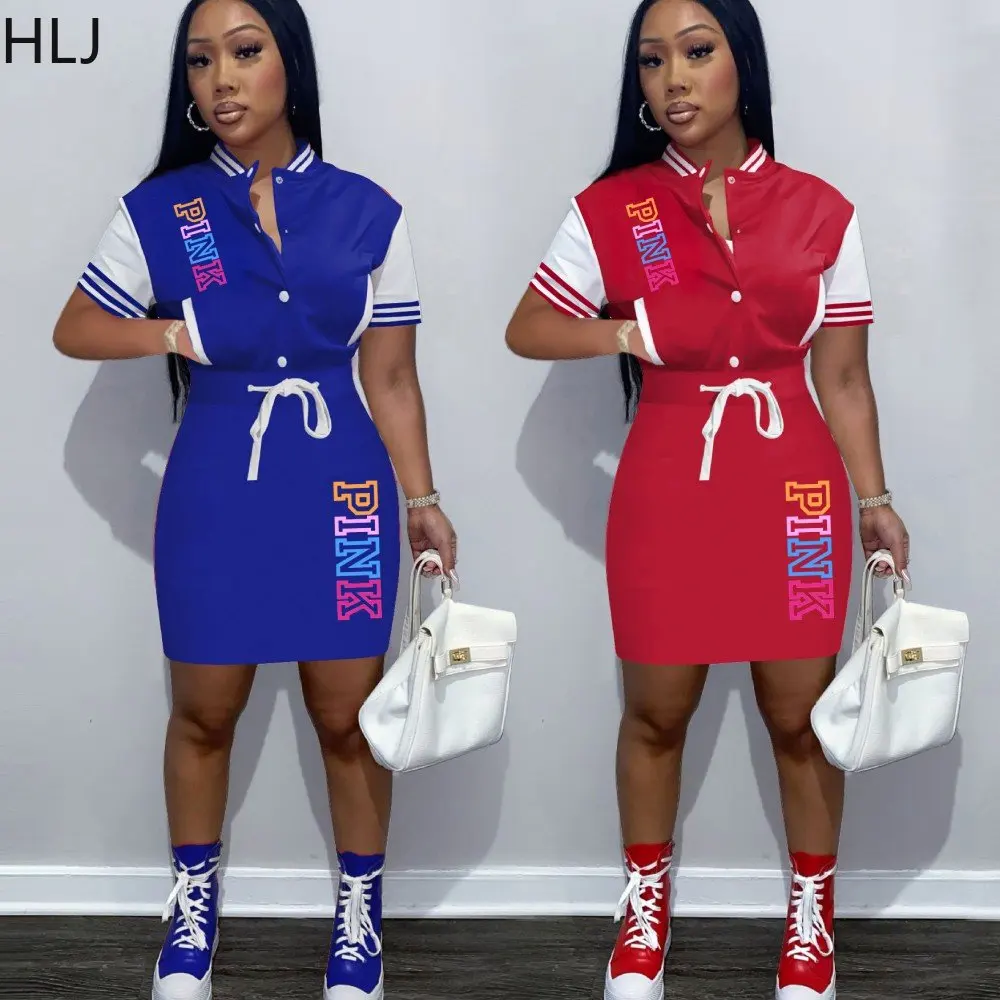 HLJ Casual PINK Letter Printing Dress Women Patchwork Button Short Sleeve Mini Vestidos Female Solid Color Lace Up Clothing 2023
HLJ Casual PINK Letter Printing Dress Women Patchwork Button Short Sleeve Mini Vestidos Female Solid Color Lace Up Clothing 2023