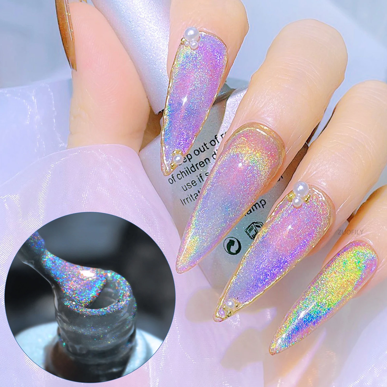 

Радужный разноцветный лазерный Блестящий универсальный лак для ногтей, 8 мл, можно использовать на любом базовом цвете ногтей, аксессуары для ногтей