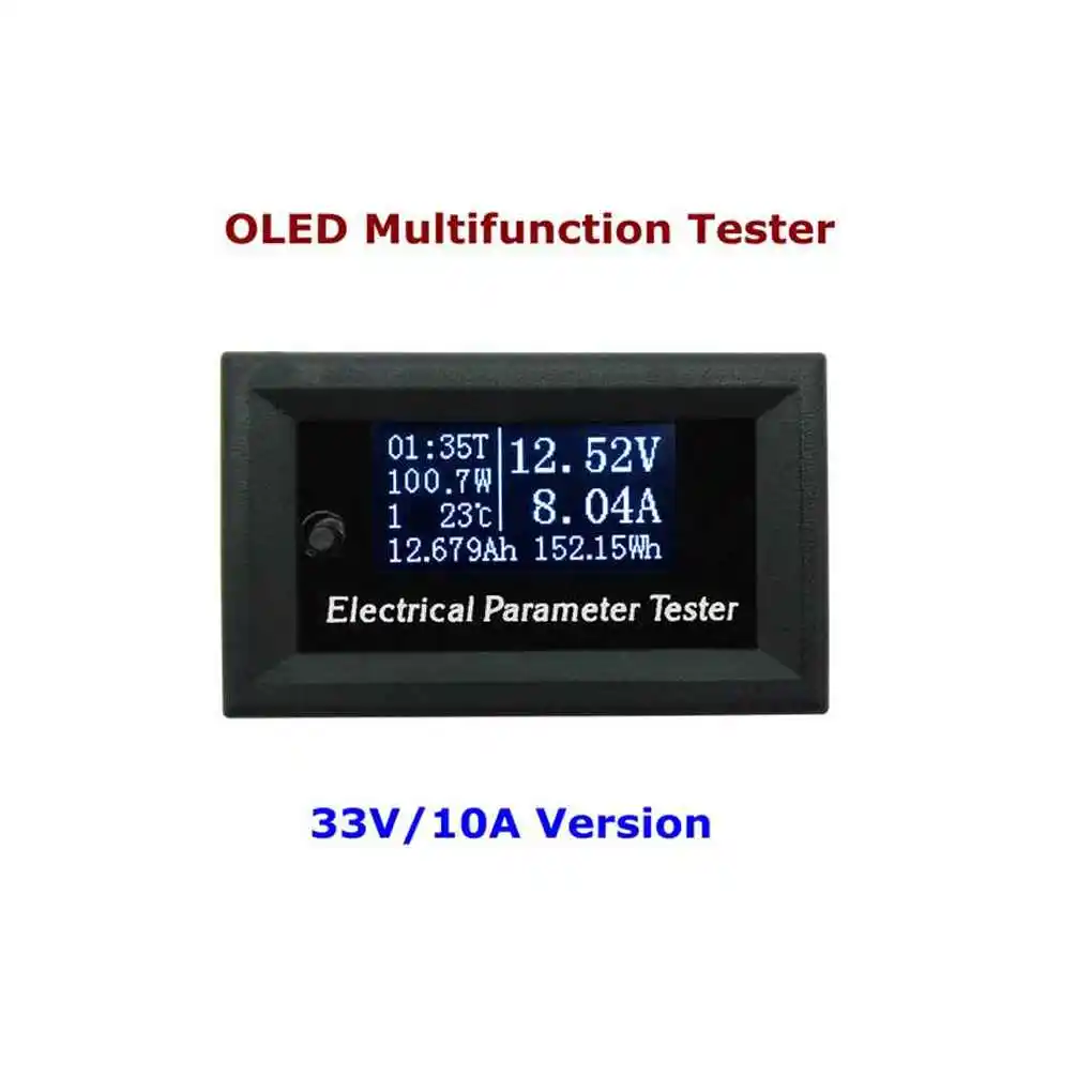33V 10A 7in1 OLED Multifunction Tester Voltage Current Time Temperature Capacity Voltmeter Ammeter Electrical Meter
33V 10A 7in1 OLED Multifunction Tester Voltage Current Time Temperature Capacity Voltmeter Ammeter Electrical Meter