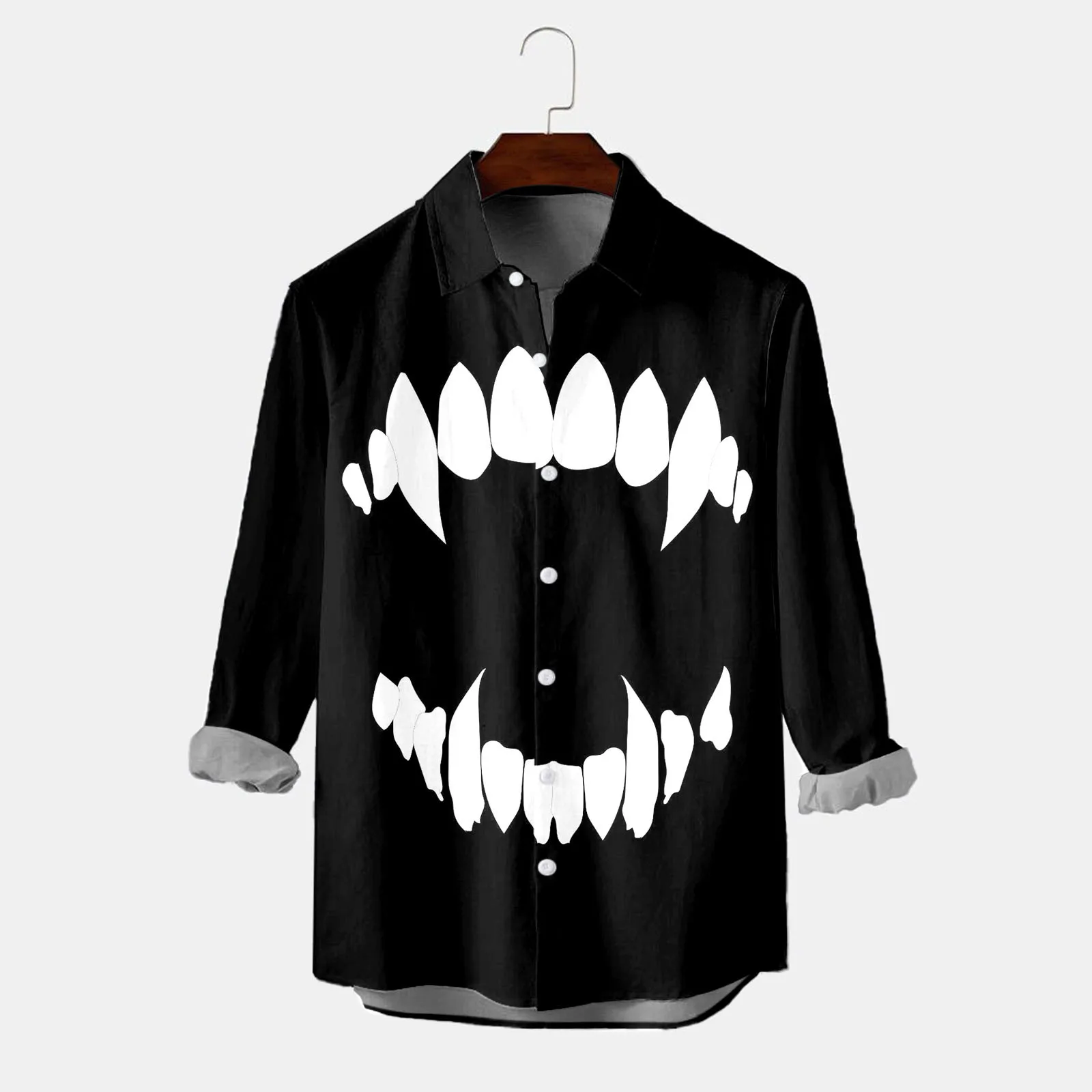 Short Sleeve Casual Shirt Male Party Halloween Teeth Printed Shirt Long Sleeve Turn Down Collar Shirt Costume Tee Men
Short Sleeve Casual Shirt Male Party Halloween Teeth Printed Shirt Long Sleeve Turn Down Collar Shirt Costume Tee Men