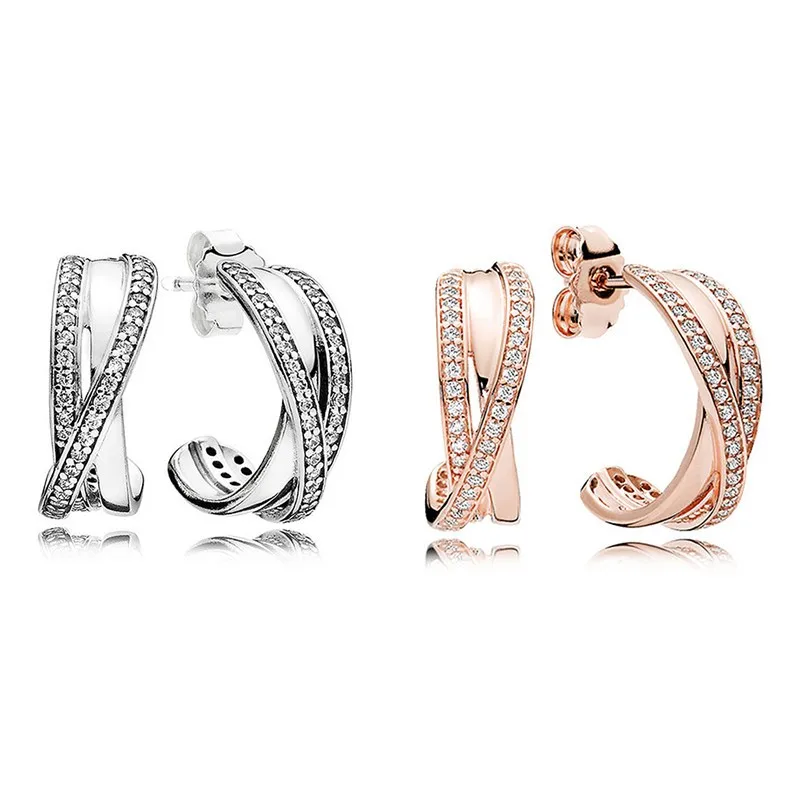 Authentic 925 Sterling Silver Sparkling Rose Entwined Circles With Crystal Hanging Earrings For Women Wedding Fashion Jewelry
Authentic 925 Sterling Silver Sparkling Rose Entwined Circles With Crystal Hanging Earrings For Women Wedding Fashion Jewelry
