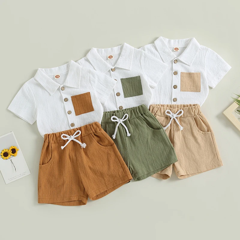 Infant Clothing Boys Summer Outfits Contrast Color Pocket Turn-Down Collar Short Sleeve Shirts and Shorts Set 2Pcs Clothes
Infant Clothing Boys Summer Outfits Contrast Color Pocket Turn-Down Collar Short Sleeve Shirts and Shorts Set 2Pcs Clothes
