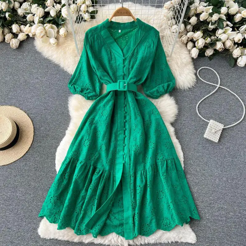 Elegant Dress Hollow Out Fashion Bubble Sleeve Spring/summer Lantern Sleeve Solid Color Dress Women Solid Color Vintage Dress
Elegant Dress Hollow Out Fashion Bubble Sleeve Spring/summer Lantern Sleeve Solid Color Dress Women Solid Color Vintage Dress