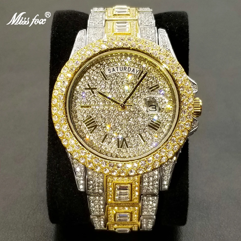MISSFOX Ice Out Men's Watches Diamond Top Selling Dual Calendar Watch male Waterproof Luxury Steel Day Date Relogio Masculino
MISSFOX Ice Out Men's Watches Diamond Top Selling Dual Calendar Watch male Waterproof Luxury Steel Day Date Relogio Masculino