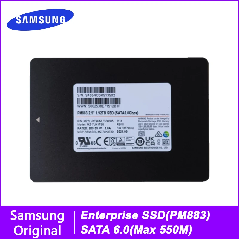 SAMSUNG PM883 SATA 6.0 Enterprise SSD 240GB 480GB 960GB 1.92TB 3.84TB 7.68TB Internal Solid State Disk Hard Disk HDD For Server 
SAMSUNG PM883 SATA 6.0 Enterprise SSD 240GB 480GB 960GB 1.92TB 3.84TB 7.68TB Internal Solid State Disk Hard Disk HDD For Server