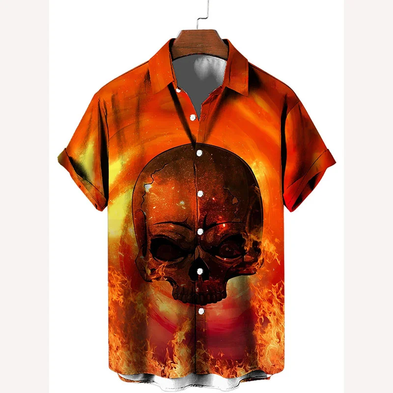 Мужская летняя рубашка с коротким рукавом, Повседневная рубашка в стиле панк, с 3D-принтом черепа, пуговицами в виде огня, Одежда большого размера, 2023 
Мужская летняя рубашка с коротким рукавом, Повседневная рубашка в стиле панк, с 3D-принтом черепа, пуговицами в виде огня, Одежда большого размера, 2023