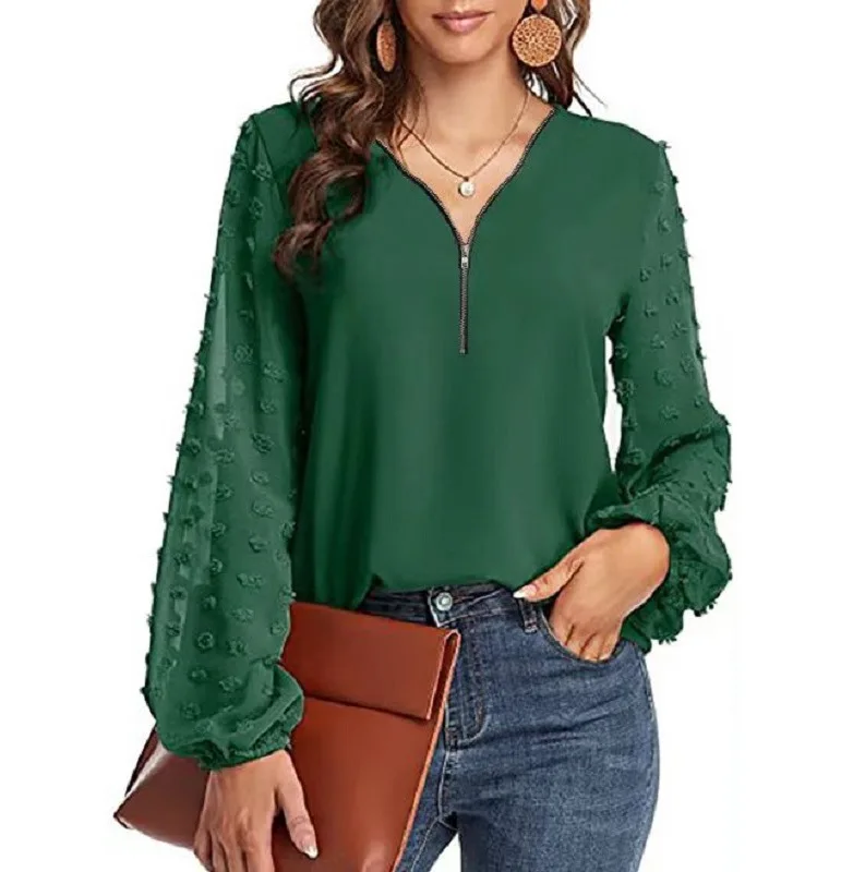 Women Shirt Sexy Zipper V Neck Cut Flower Chiffon Lightweight Bubble Long Sleeve Panel Chiffon Autumn Blouse Ladies Light Shirt
Women Shirt Sexy Zipper V Neck Cut Flower Chiffon Lightweight Bubble Long Sleeve Panel Chiffon Autumn Blouse Ladies Light Shirt