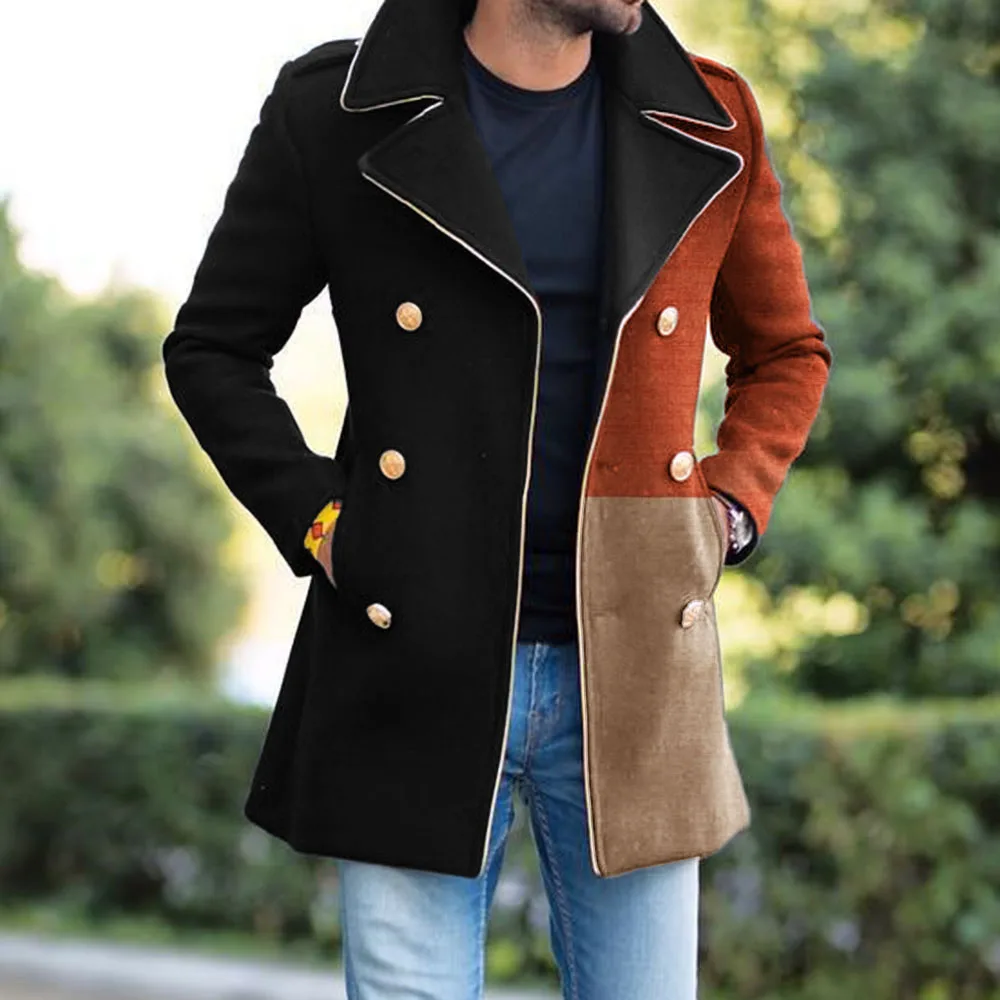 Color Block Lapel Pocket Mid-Length European Double-Breasted Patchwork Spring Autumn Fashion Overcoat Man Street Daily Outwear
Color Block Lapel Pocket Mid-Length European Double-Breasted Patchwork Spring Autumn Fashion Overcoat Man Street Daily Outwear