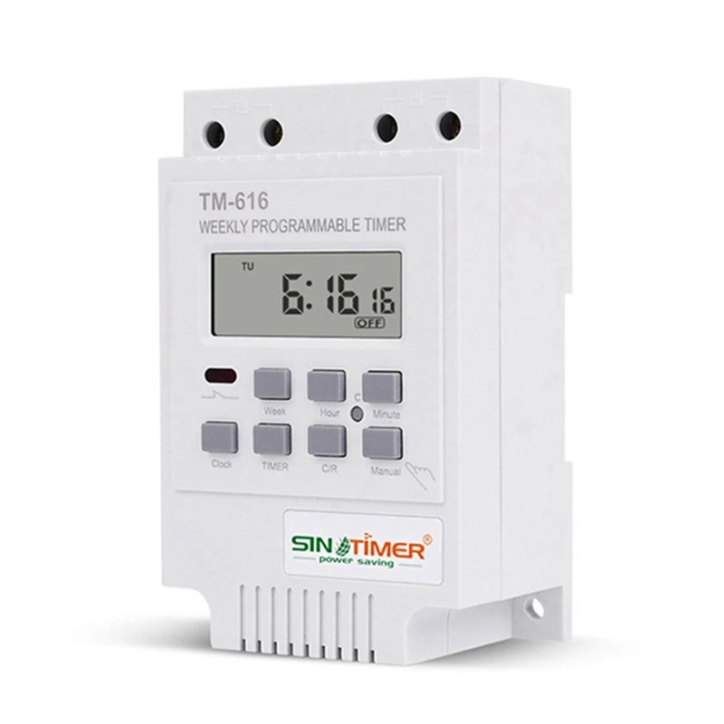 Электронный программируемый на неделю цифровой таймер SINOTIMER 5X TM616W-2 30A 220 В, реле управления таймером, крепление на Din-рейку
Электронный программируемый на неделю цифровой таймер SINOTIMER 5X TM616W-2 30A 220 В, реле управления таймером, крепление на Din-рейку