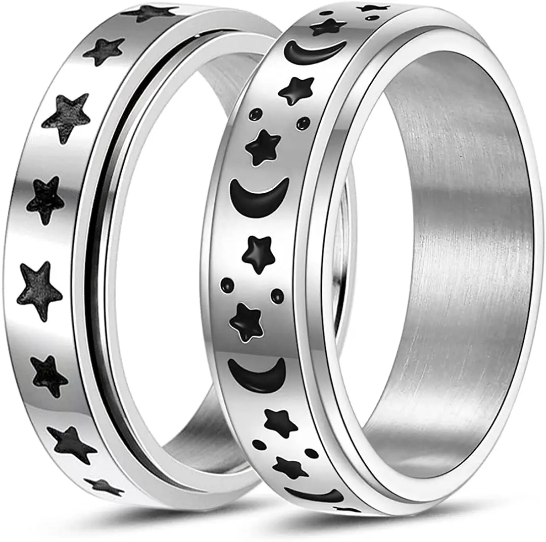 

Spinner Rings for Women Men Stainless Steel Fidget Bands Rings for Anxiety Stress Relief Fidget Rings Silent Stress Reducer Ring