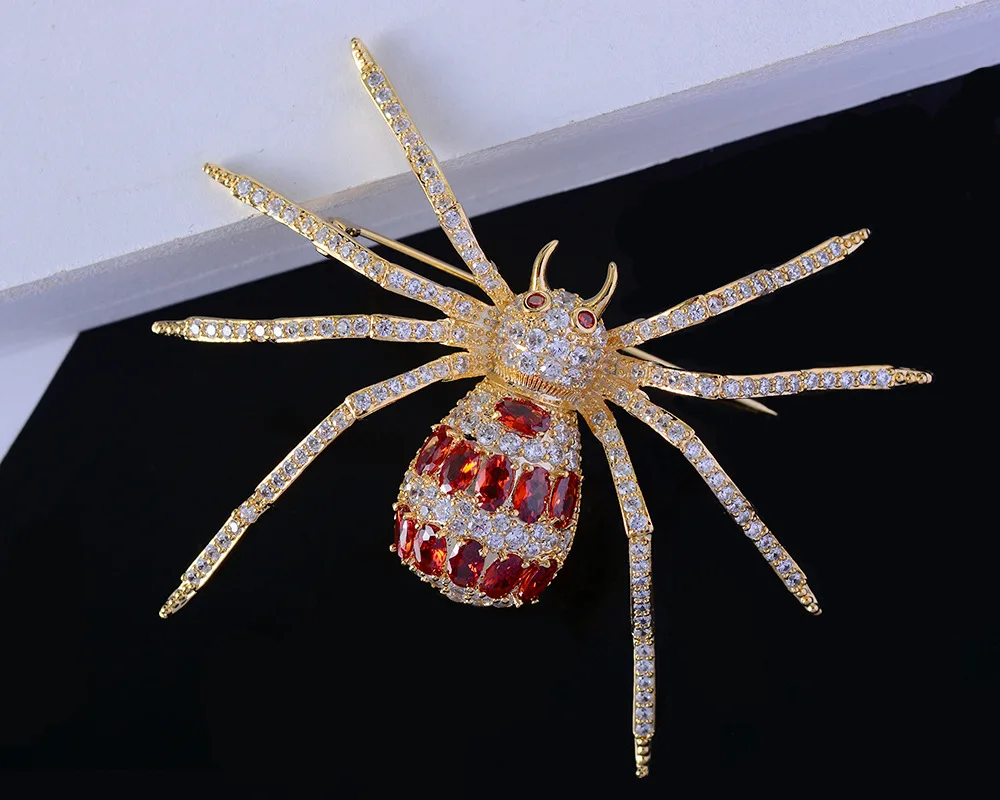 European and American New Exaggerated Temperament Corsage Inlaid Zircon Spider Brooch Coat Pin Female |