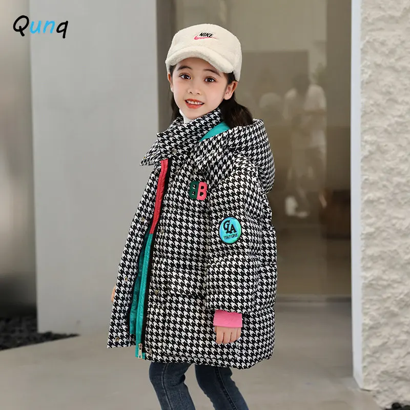 Qunq Winter Girls Long Sleeve Grid Hooded Zipper Long Stitching Loose Lovely Parkas Down Jacket Casual Kids Clouthes Age 3T-8T
Qunq Winter Girls Long Sleeve Grid Hooded Zipper Long Stitching Loose Lovely Parkas Down Jacket Casual Kids Clouthes Age 3T-8T