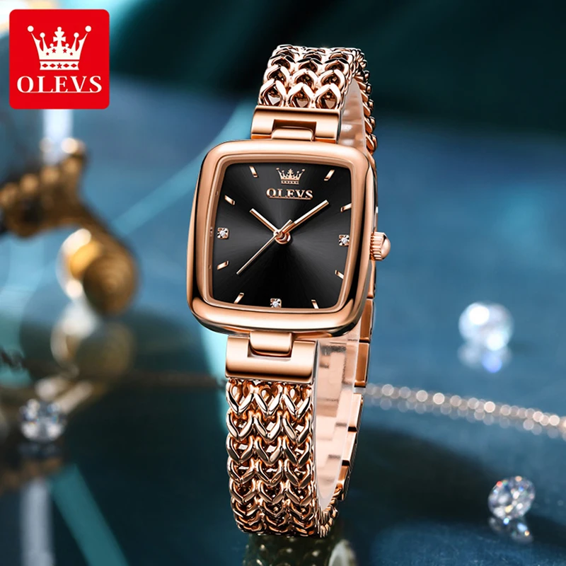 

OLEVS 2023 New Casual Quartz Women Watch Fashion Rose Gold Strap Square Dial Design High Quality Women Watch 30M Waterproof 9951