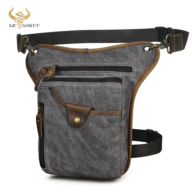

Canvas+Real Bull Leather Small One Shoulder Bag Design Travel Fanny Belt Waist Pack Drop Leg Thigh Bag Pouch For Men Male 211-5