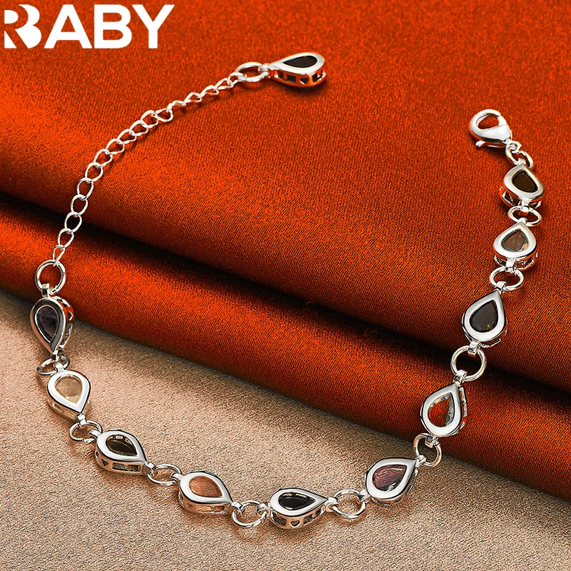 925 Sterling Silver Water Droplet Inlay Colorful Zircon Charm Bracelet For Woman Wedding Girl Fashion Party Jewelry Accessories
925 Sterling Silver Water Droplet Inlay Colorful Zircon Charm Bracelet For Woman Wedding Girl Fashion Party Jewelry Accessories
