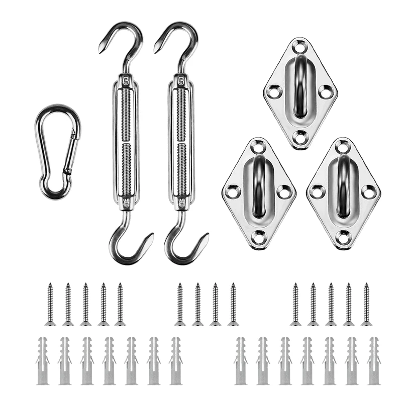 Shade Sail Hardware Kit For Triple-Cornered Sun Shade Sail Installation,Stainless Steel Turnbuckle Snap Hook For Garden
Shade Sail Hardware Kit For Triple-Cornered Sun Shade Sail Installation,Stainless Steel Turnbuckle Snap Hook For Garden