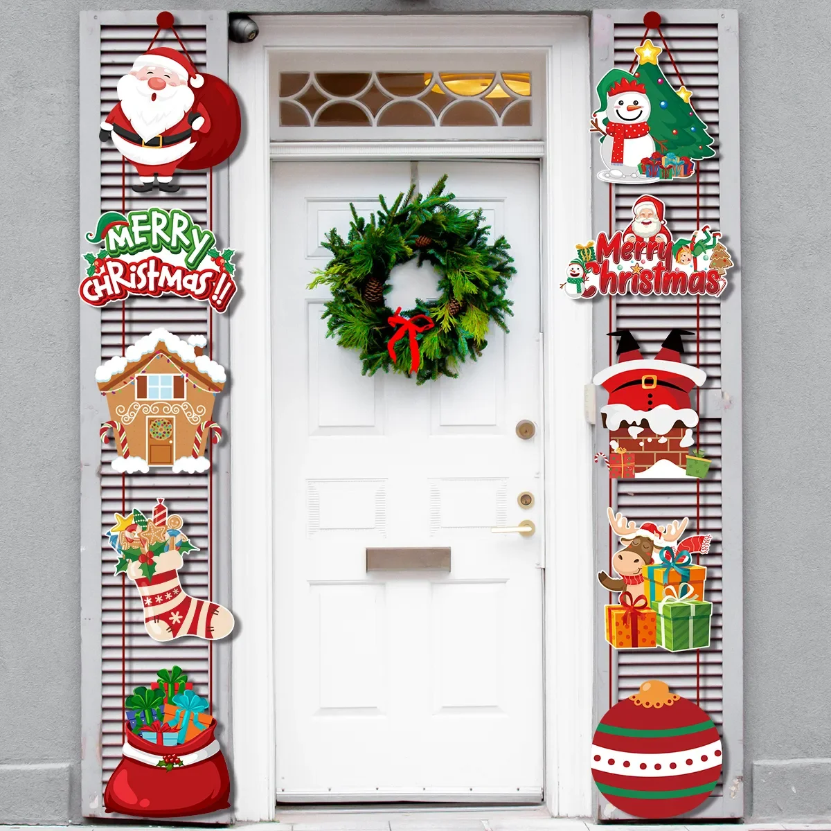 

2pcs Merry Christmas Door Hanging Banner Santa Claus Snowman Couplet Navidad 2023 Christmas Party Home Decoration 2024 Noel