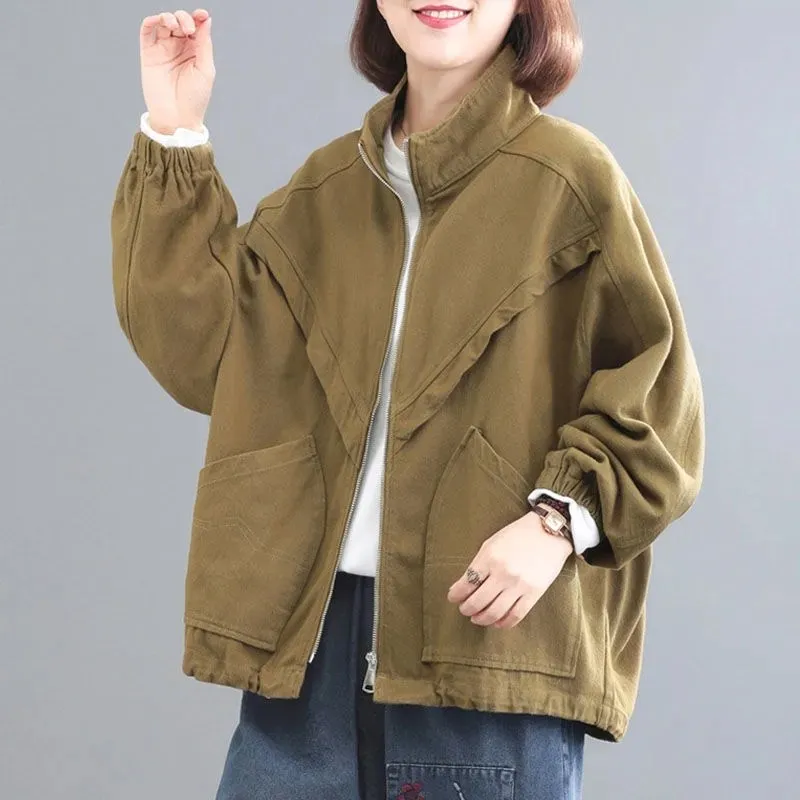 Short Jackets 2022 New Women's Spring Autumn Stand Collar Splicing Design Pockets Zipper Long Sleeve Loose Casual Outwear Female
Short Jackets 2022 New Women's Spring Autumn Stand Collar Splicing Design Pockets Zipper Long Sleeve Loose Casual Outwear Female