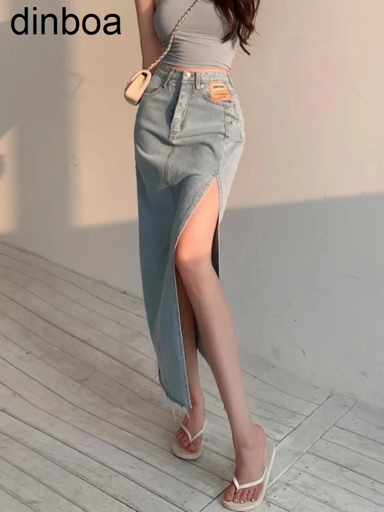 Dinboa-2023 Long Denim Skirt Vintage Women Solid High Waist A-line Slim Korean Style Jean Slit Midi Skirt Summer Fashion Girl
Dinboa-2023 Long Denim Skirt Vintage Women Solid High Waist A-line Slim Korean Style Jean Slit Midi Skirt Summer Fashion Girl