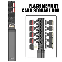BUDI 30 in 1 Flash Memory Card Storage Box Case Micro SD SIM SD Card Holder Multi-functional Phone Holder Shock-proof Box