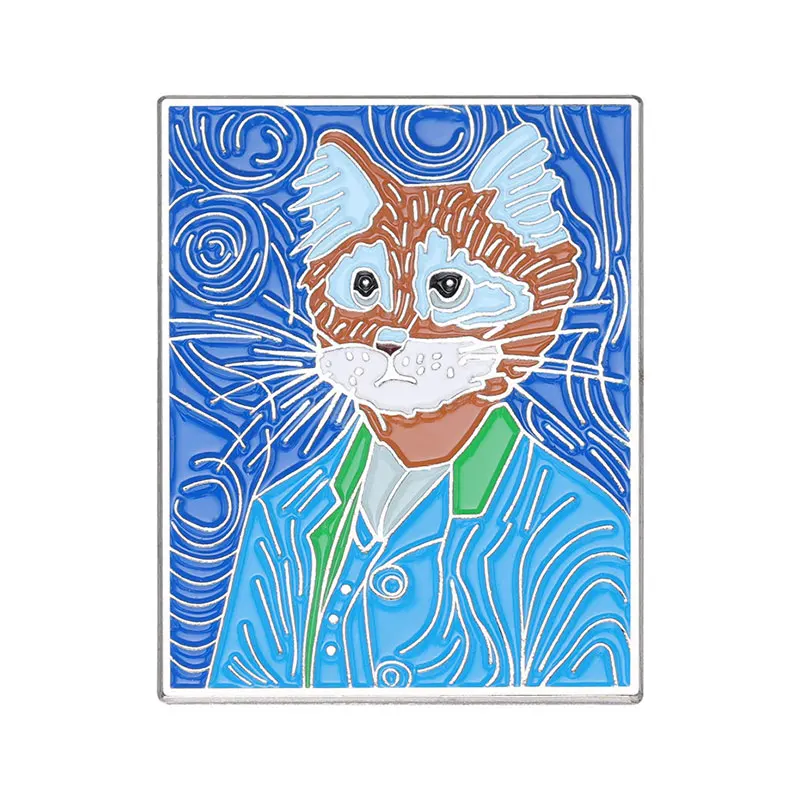 

Van Gogh Cat Painting Enamel Brooches Art Painting Funny Metal Bag Backpack Clothing Accessories Metal Lapel Badges Jewelry