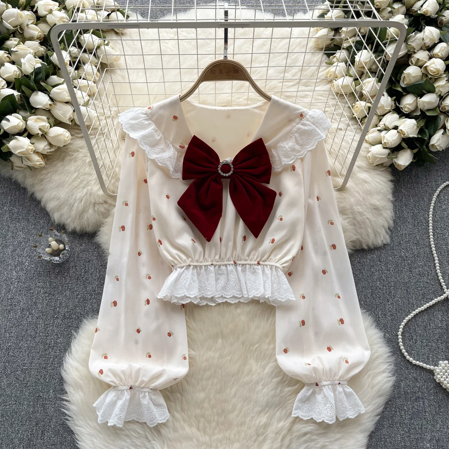 Chic Sweet Lace Bow Long Sleeve Blouse Elegant French Fashion Sexy Shirt Spring Autumn Women Top
Chic Sweet Lace Bow Long Sleeve Blouse Elegant French Fashion Sexy Shirt Spring Autumn Women Top