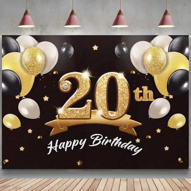 Фон для фотографирования с надписью "Happy 20th Birthday", мужские украшения для вечеринки на 20-й день рождения, черный золотой фон
Фон для фотографирования с надписью "Happy 20th Birthday", мужские украшения для вечеринки на 20-й день рождения, черный золотой фон