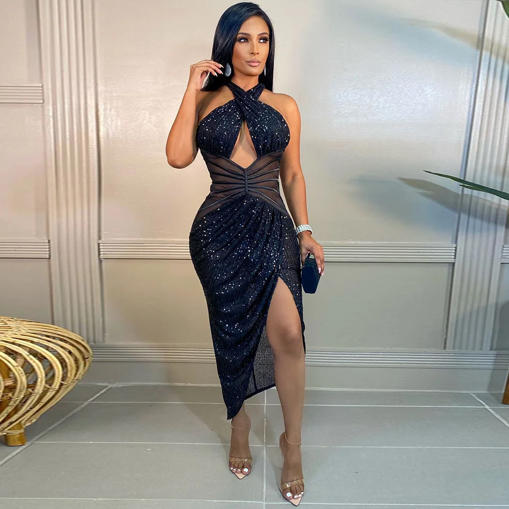 2022 Sexy Sequins Evening Dress For Women Sexy Split Halter Backless Bodycon Party Dresses
2022 Sexy Sequins Evening Dress For Women Sexy Split Halter Backless Bodycon Party Dresses