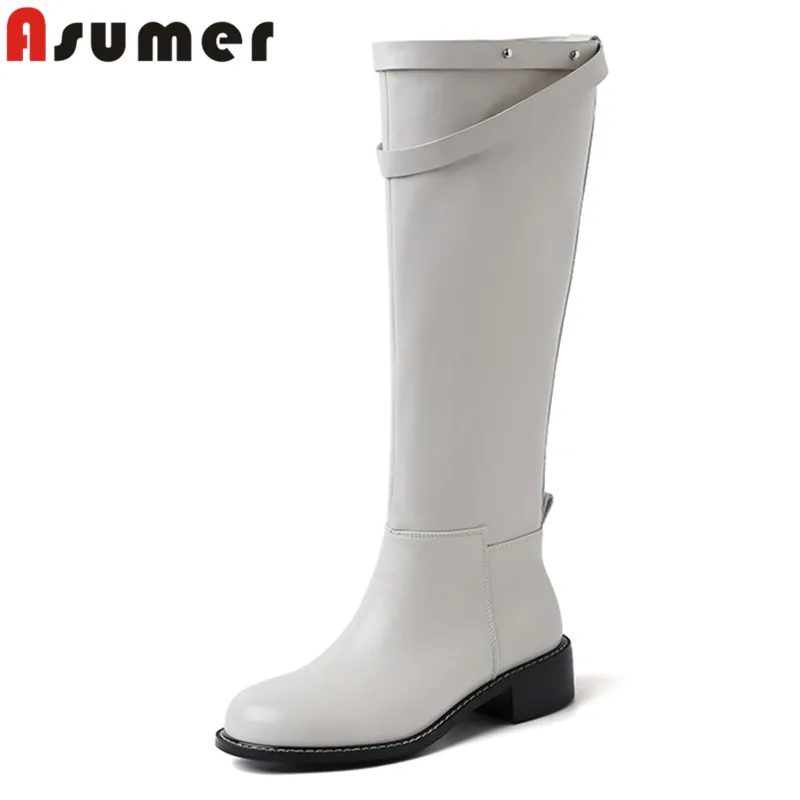 Женские сапоги без застежки ASUMER, из натуральной кожи, высокие сапоги до колена на толстом среднем каблуке, Осень-зима 2023
Женские сапоги без застежки ASUMER, из натуральной кожи, высокие сапоги до колена на толстом среднем каблуке, Осень-зима 2023