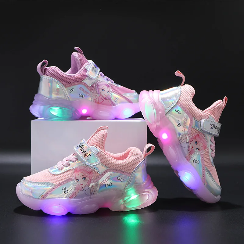 

Высококачественные модные милые кроссовки принцессы для девочек, детская обувь со светодиодной подсветкой, отличная детская обувь для тенниса с 5 звездами