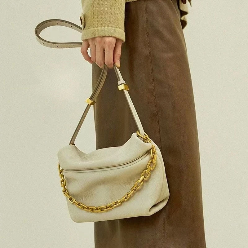 

2021 Women's Bag Female Real Leather Fold Cloud Bag Fashion Chain Dumpling Bag Women Shoulder Messenger Bag Famous Designer