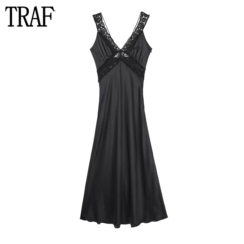 TRAF Black Lace Long Dress Women Backless Satin Dress Woman Sexy Evening Party Dresses for Women Thin Straps Midi Female Dress
TRAF Black Lace Long Dress Women Backless Satin Dress Woman Sexy Evening Party Dresses for Women Thin Straps Midi Female Dress
