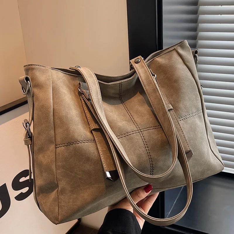 

Ladies Nubuck Leather Handbag Serviceable Suede Women's Quilted Large Tote Shoulder Bag Female Khaki Commuter Crossbody Bags Sac