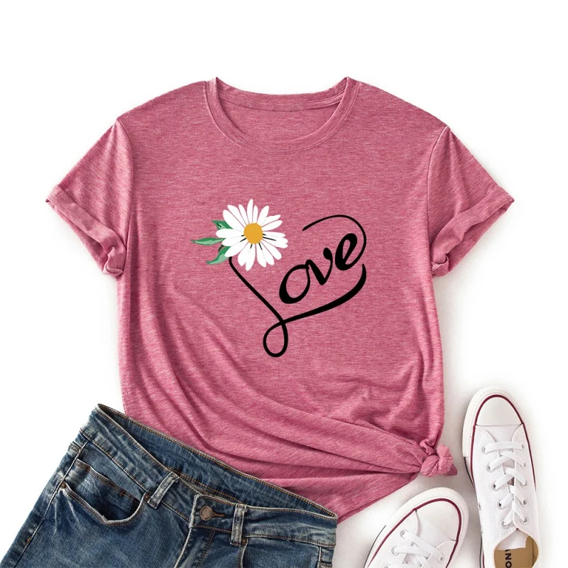 Loose casual large size women's tops letter print plant flowers daisy LOVE round neck short sleeve T-shirt women
Loose casual large size women's tops letter print plant flowers daisy LOVE round neck short sleeve T-shirt women