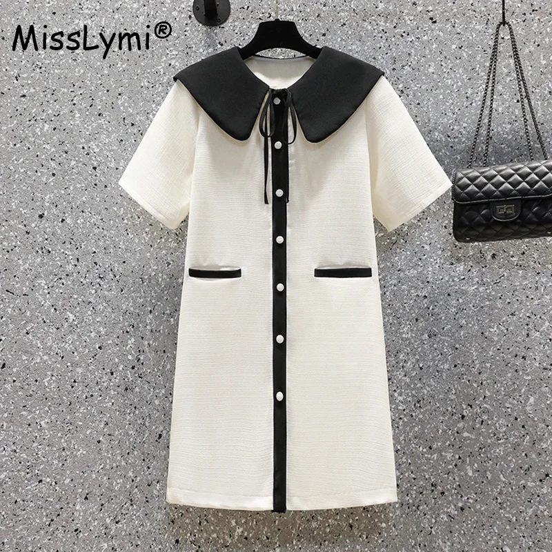 Big Size Women Sweet Korean Dress Summer 2022 Cute Peter Pan Collar Short Sleeve Single-breasted Contrast Color Mini Dresses
Big Size Women Sweet Korean Dress Summer 2022 Cute Peter Pan Collar Short Sleeve Single-breasted Contrast Color Mini Dresses