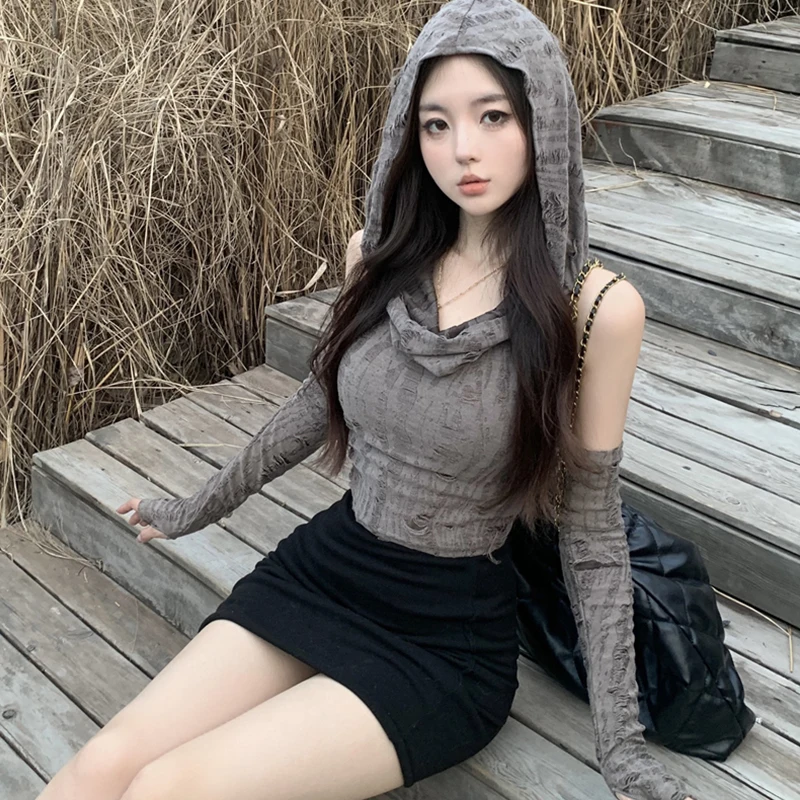 Women Gray Hooded Tank Tops With Outsleeves 2023 Summer Y2k Girl Harajuku Broken Crop Vest Slim Gothic Streetwear Ripped Fabric
Women Gray Hooded Tank Tops With Outsleeves 2023 Summer Y2k Girl Harajuku Broken Crop Vest Slim Gothic Streetwear Ripped Fabric