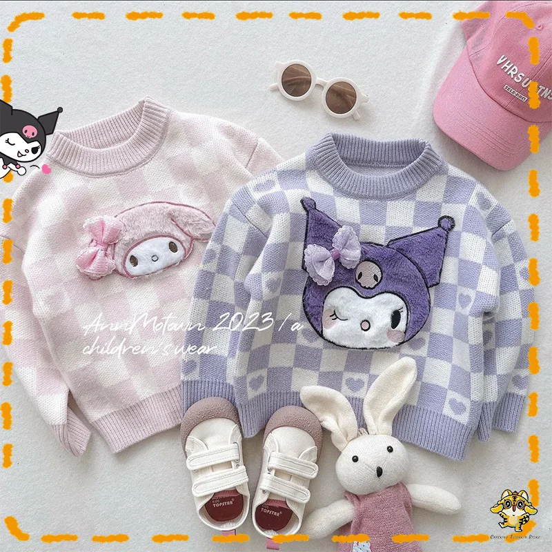 Свитер Sanrio с круглым вырезом Kuromi Melody Kawaii для девочек, мультяшный модный топ, пуловер, вязаная одежда, детская зимняя утепленная одежда
Свитер Sanrio с круглым вырезом Kuromi Melody Kawaii для девочек, мультяшный модный топ, пуловер, вязаная одежда, детская зимняя утепленная одежда
