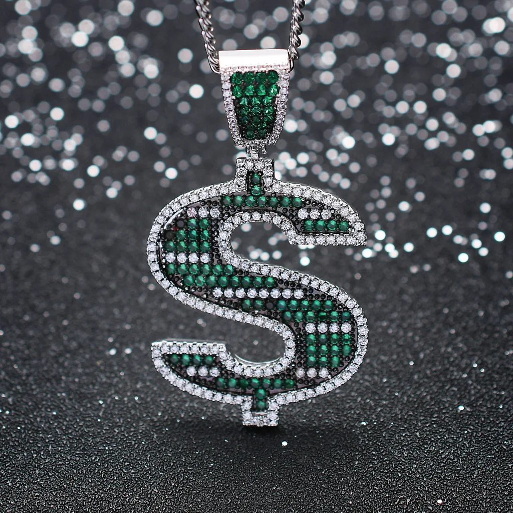 

Ожерелье Scooya зеленое с подвеской в виде доллара S для мужчин, микро набор из кулона в стиле хип-хоп с цирконом, модное колье в стиле рэпера, подарочное Ювелирное Украшение для вечеринки