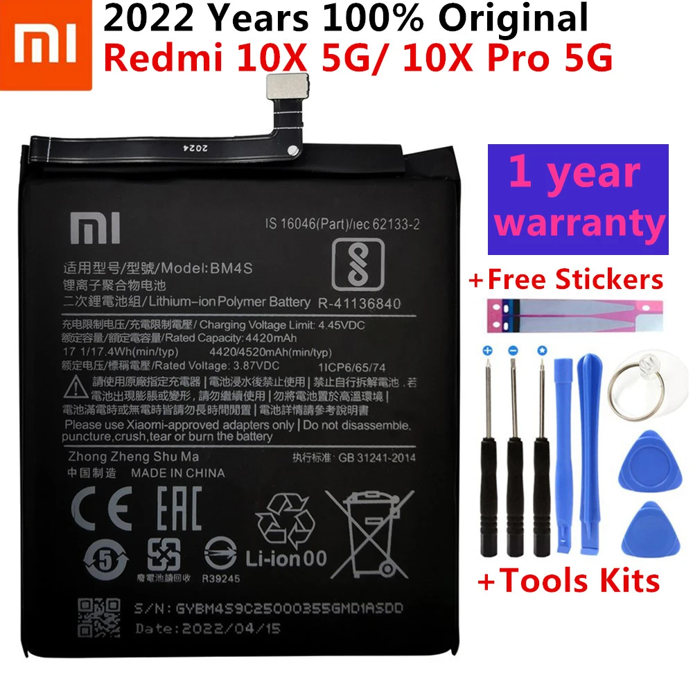 100% Оригинальный запасной аккумулятор для телефона 4520 мАч BM4S для Redmi 10X 5G / Redmi 10X Pro 5G + Бесплатные инструменты 
100% Оригинальный запасной аккумулятор для телефона 4520 мАч BM4S для Redmi 10X 5G / Redmi 10X Pro 5G + Бесплатные инструменты