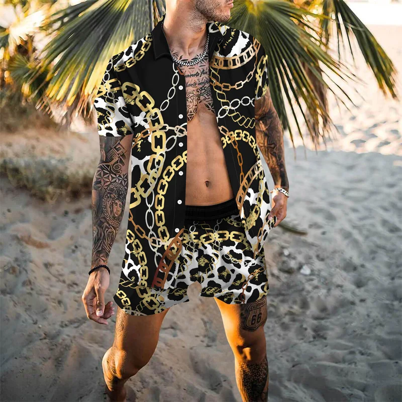 New Male Personalized Chain Printed Short Sleeved Shirt Beach Set Leisure Vacation Travel Men's Two-Piece Suit
New Male Personalized Chain Printed Short Sleeved Shirt Beach Set Leisure Vacation Travel Men's Two-Piece Suit