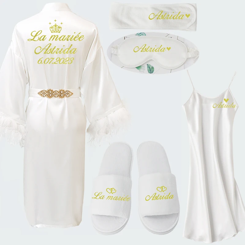 Personalized Name Date Feather Bathrobe Nightgown Set Bride Wedding Robes Bridal Party Bachelorette Preparewear
Personalized Name Date Feather Bathrobe Nightgown Set Bride Wedding Robes Bridal Party Bachelorette Preparewear