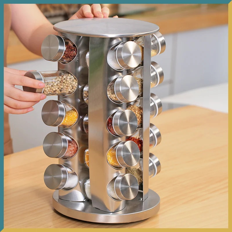 Kitchen Organizer Stainless Steel Glass Rotating Seasoning Jar Set Portable Transparent Spice Jar Set with Storage Shelf Cocina
Kitchen Organizer Stainless Steel Glass Rotating Seasoning Jar Set Portable Transparent Spice Jar Set with Storage Shelf Cocina