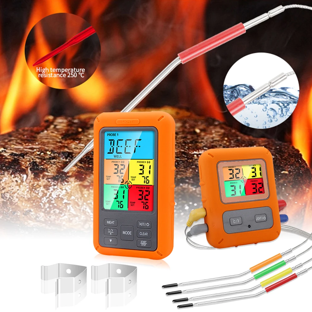 Wireless Digital Meat Thermometer With 4 Probes Remote Food Thermometer With Count-Down/Up Timer & Alarm For Picnic BBQ Grill
Wireless Digital Meat Thermometer With 4 Probes Remote Food Thermometer With Count-Down/Up Timer & Alarm For Picnic BBQ Grill
