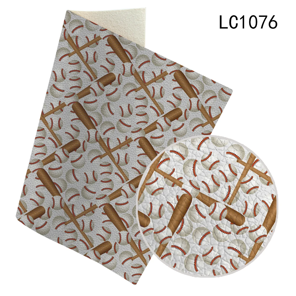 

30X136CM Newest Baseball Pattern Print Lychee Grain Faux Leather for DIY Women Sewing Material