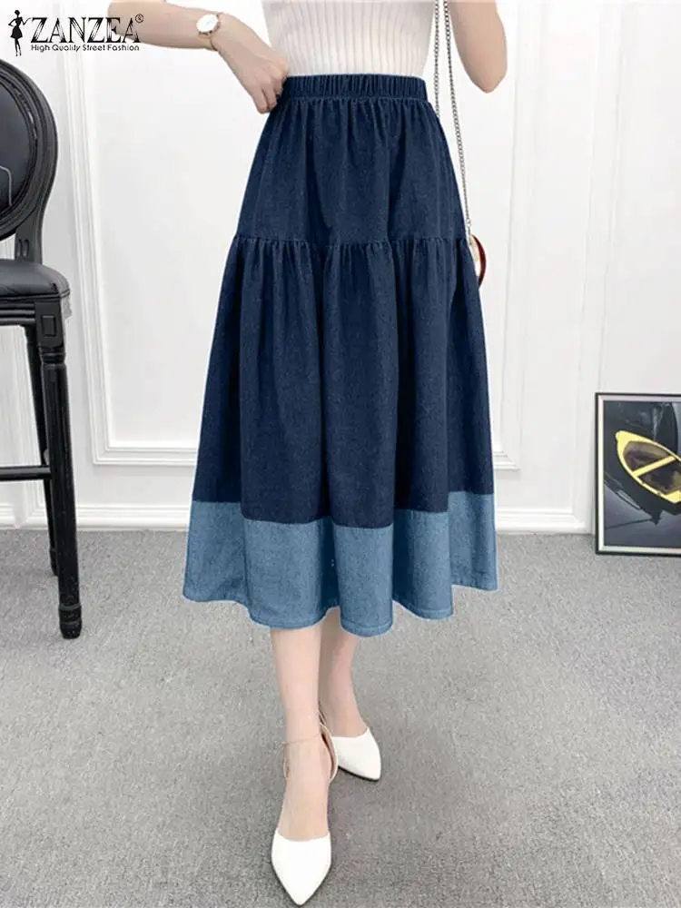 ZANZEA Vintage Colorblock Communting Faldas 2023 Summer Holiday Denim Skirt Fashion Women Elastic High Waist Maxi Jupes Oversize
ZANZEA Vintage Colorblock Communting Faldas 2023 Summer Holiday Denim Skirt Fashion Women Elastic High Waist Maxi Jupes Oversize