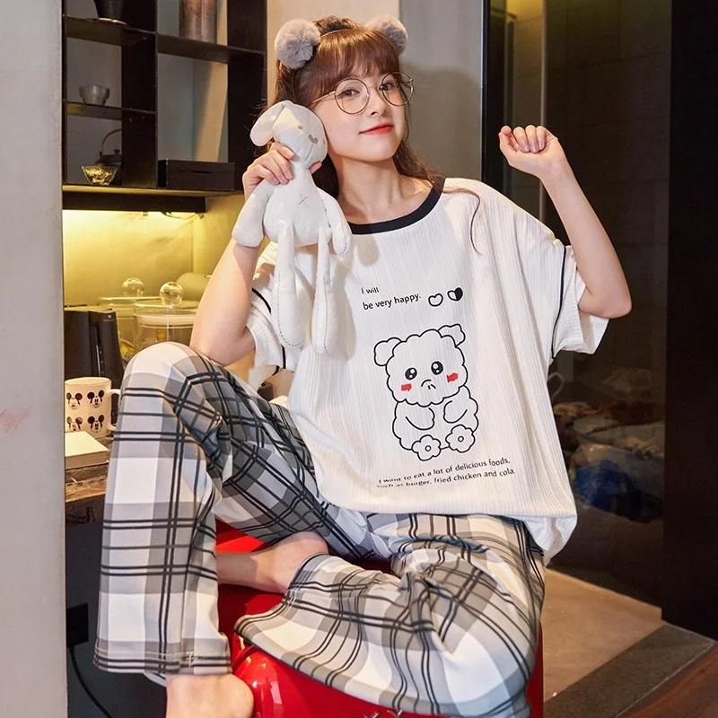 2022 new style pajamas female summer pure cotton short sleeved trousers sweet and lovely girls can wear home clothes in summer
2022 new style pajamas female summer pure cotton short sleeved trousers sweet and lovely girls can wear home clothes in summer